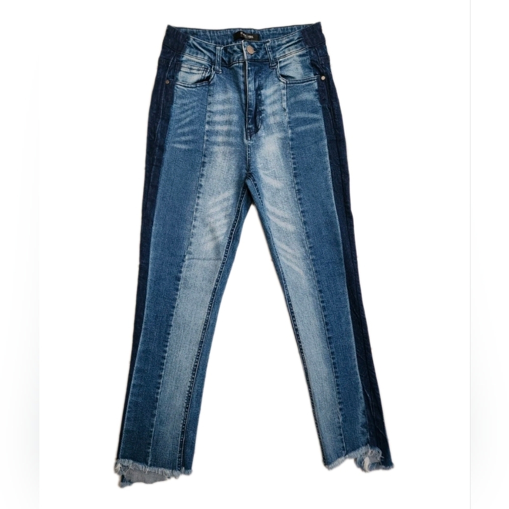 Black Label Denim Skinny Jeans High-Rise Triple-Tone Distressed Bottom Size 7
